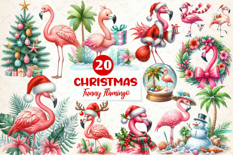 Funny Flamingo Christmas Flamingo Clipart Bundle - CraftNest - Digital Crafting and Art