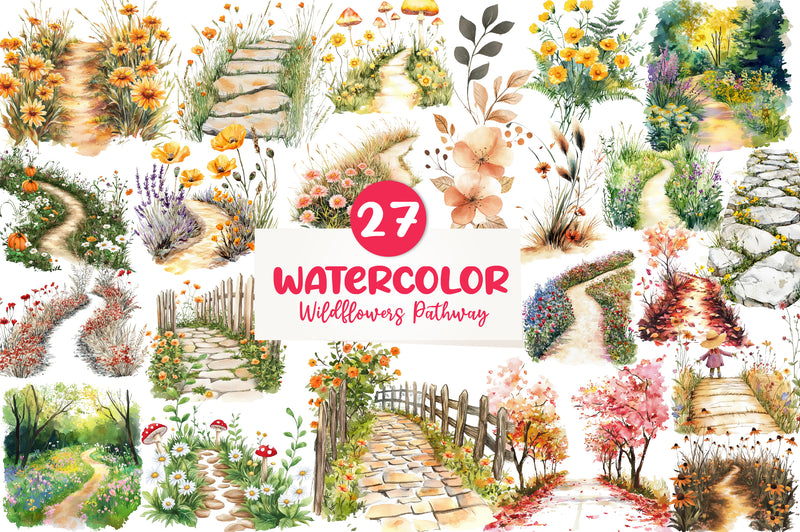 Fall Wildflowers Pathway Clipart Bundle - CraftNest - Digital Crafting and Art