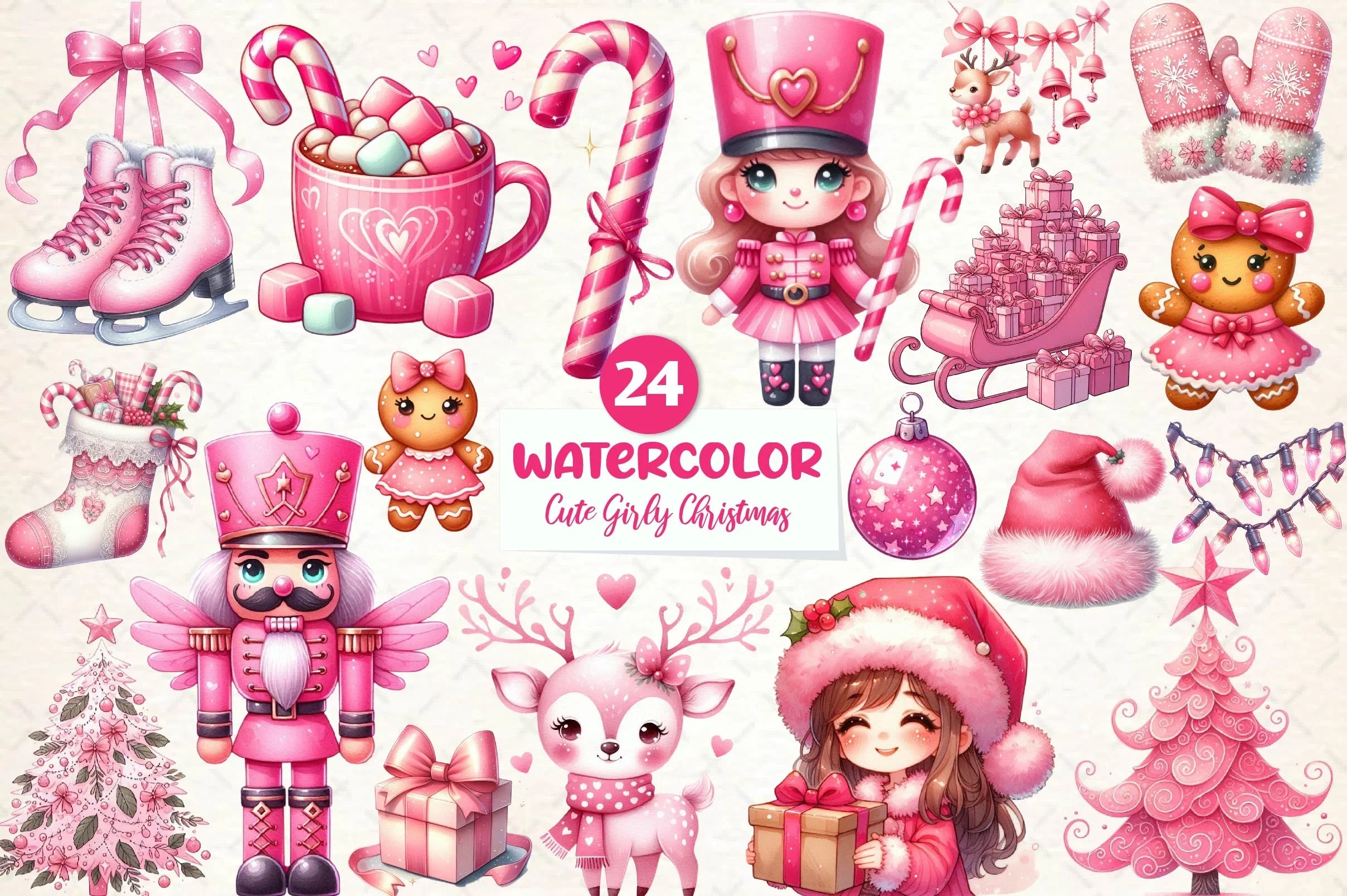 Cute Girly Christmas Clipart Bundle - CraftNest - Digital Crafting and Art