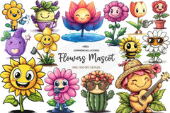 Flowers Mascot Clipart Bundle - CraftNest - Digital Crafting and Art