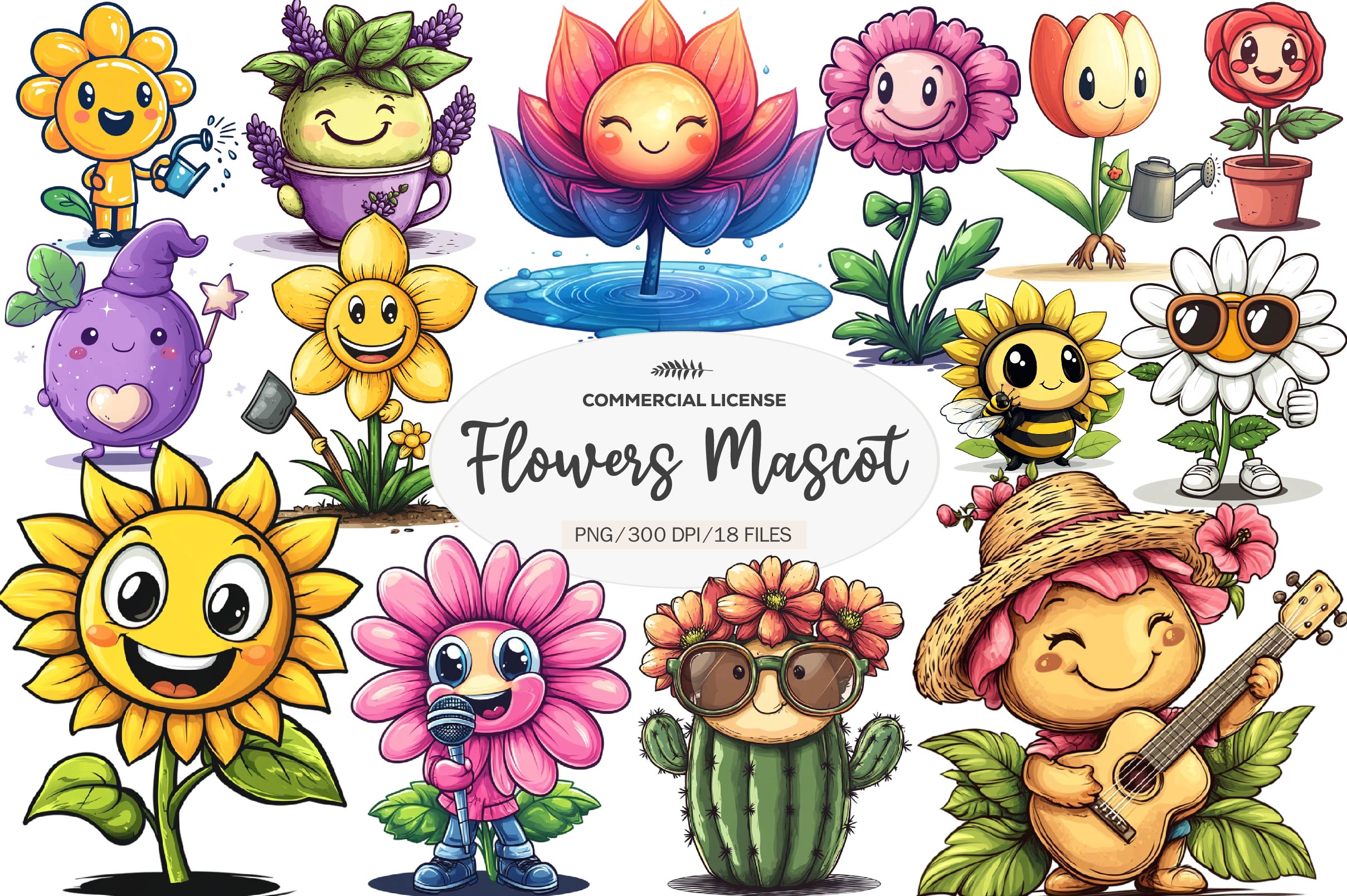 Flowers Mascot Clipart Bundle - CraftNest - Digital Crafting and Art