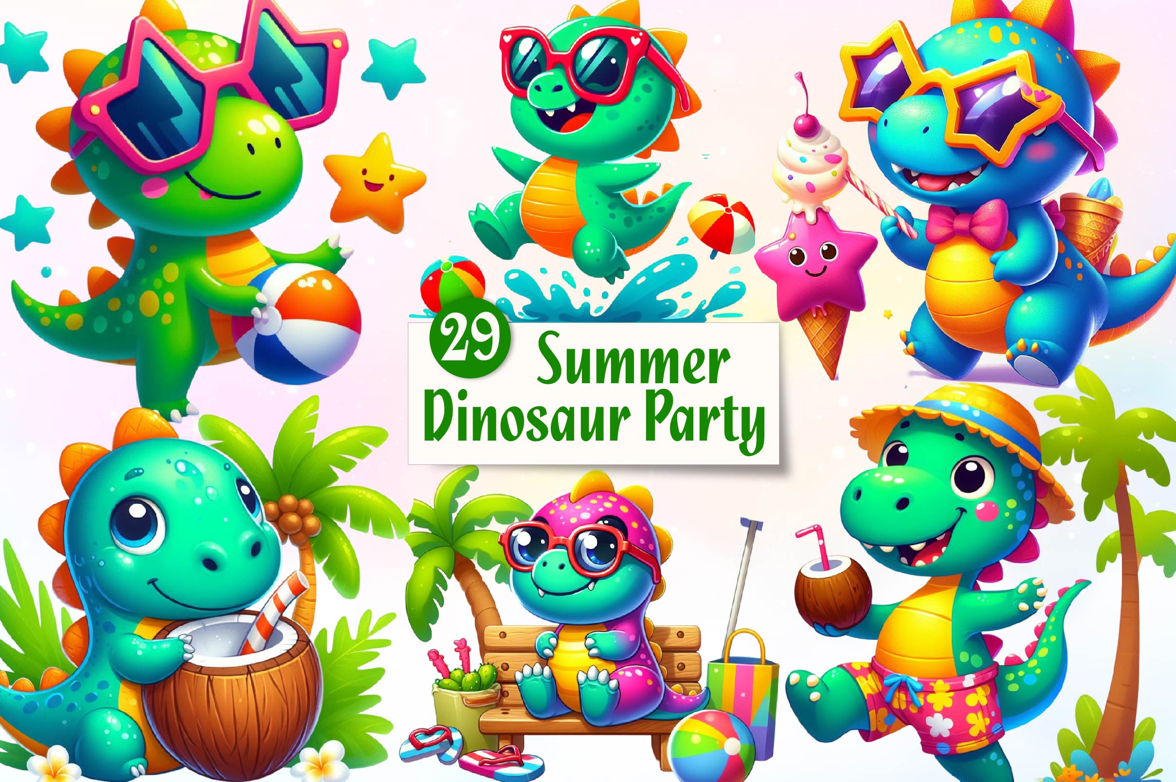 Dinosaur In Pool Party Clipart Bundle - CraftNest - Digital Crafting and Art