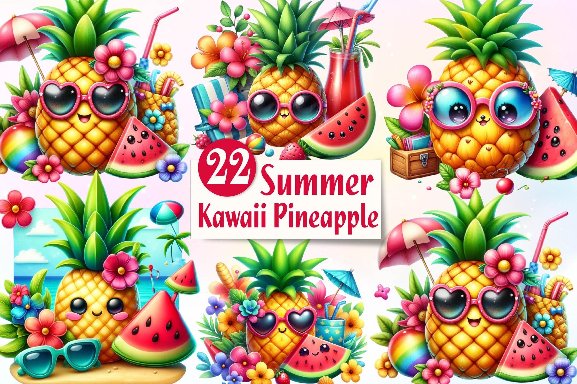 Summer Kawaii Pineapple Clipart Bundle 1 - CraftNest - Digital Crafting and Art