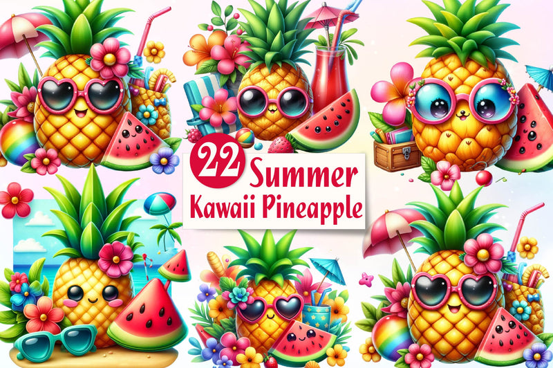 Summer Kawaii Pineapple Clipart Bundle 1 - CraftNest - Digital Crafting and Art