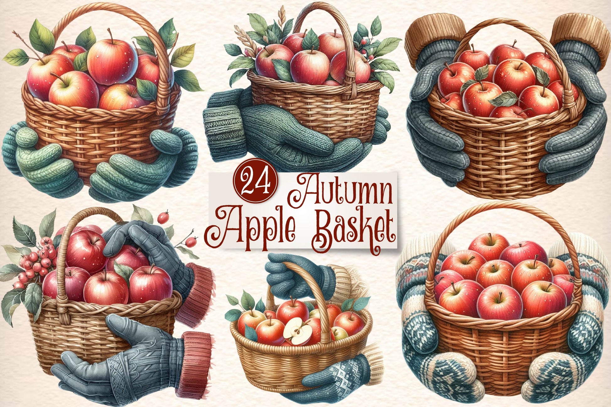 Autumn Apple Basket Clipart Bundle - CraftNest - Digital Crafting and Art