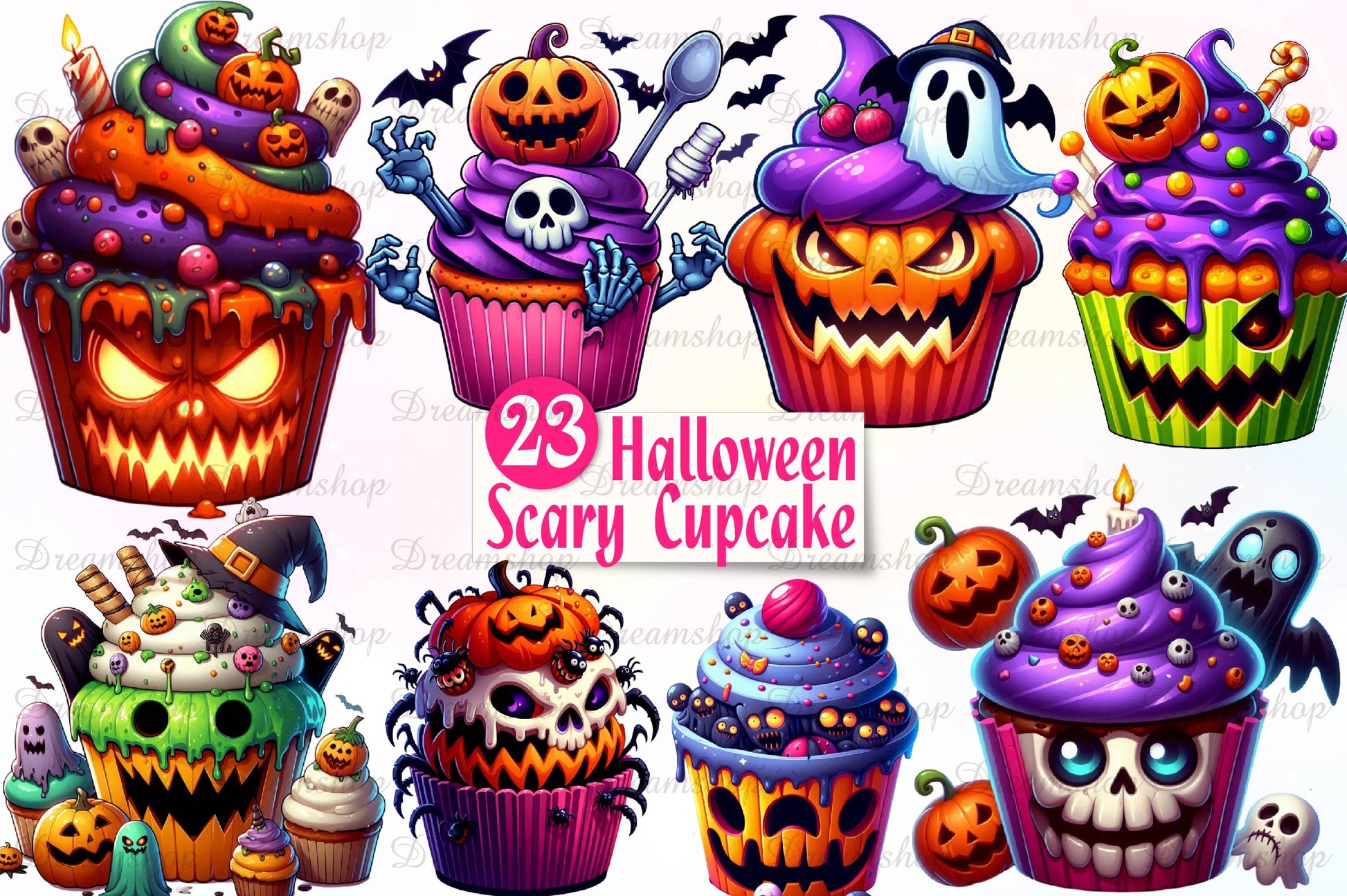 Scary Halloween Cupcake Clipart Bundle 1 - CraftNest - Digital Crafting and Art