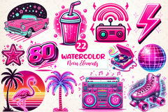 Neon Retro Pink Elements Clipart Bundle - CraftNest - Digital Crafting and Art