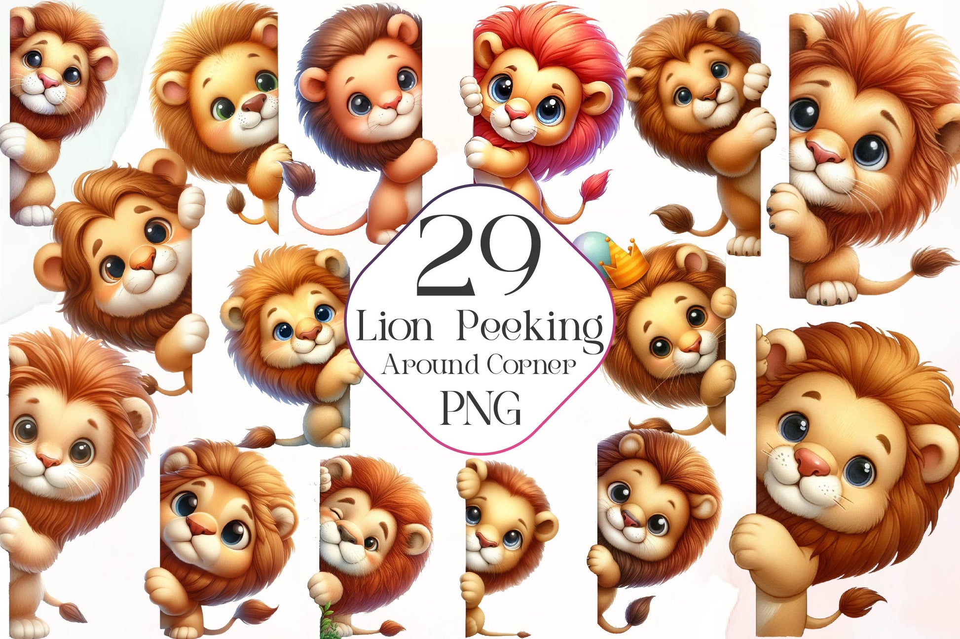 Lion Peeking Around Corner Clipart Bundle - CraftNest - Digital Crafting and Art
