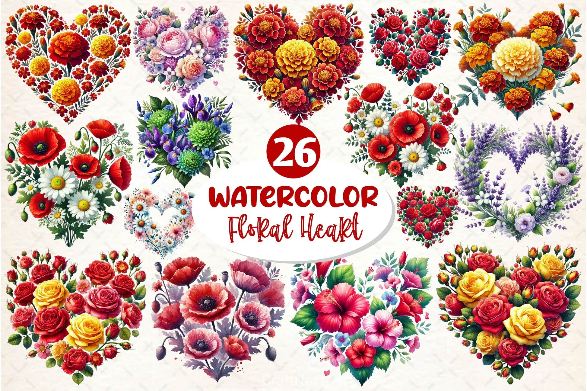 Valentine Floral Heart Clipart Bundle - CraftNest - Digital Crafting and Art