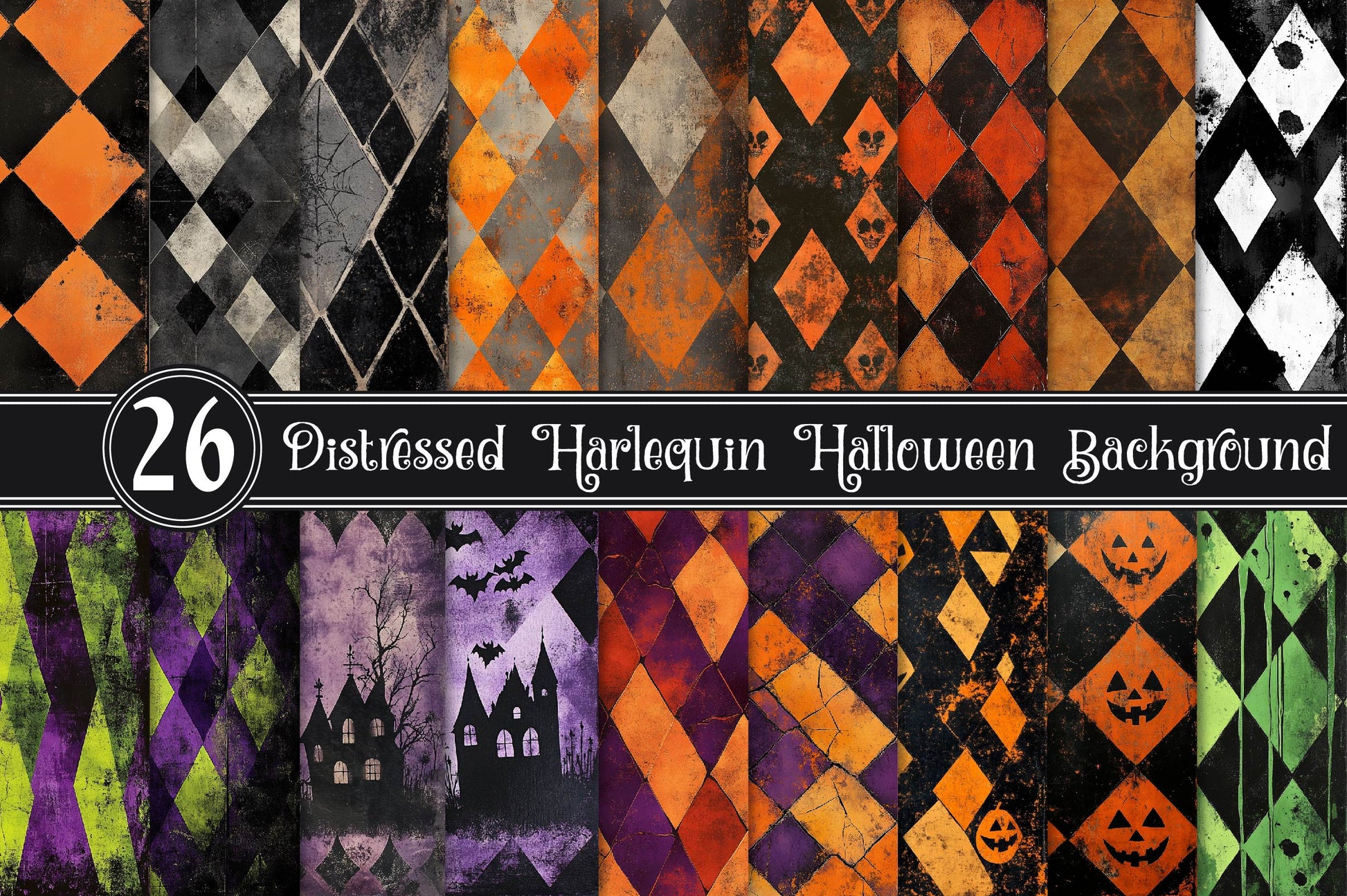 Distressed Harlequin Halloween Clipart Bundle - CraftNest - Digital Crafting and Art
