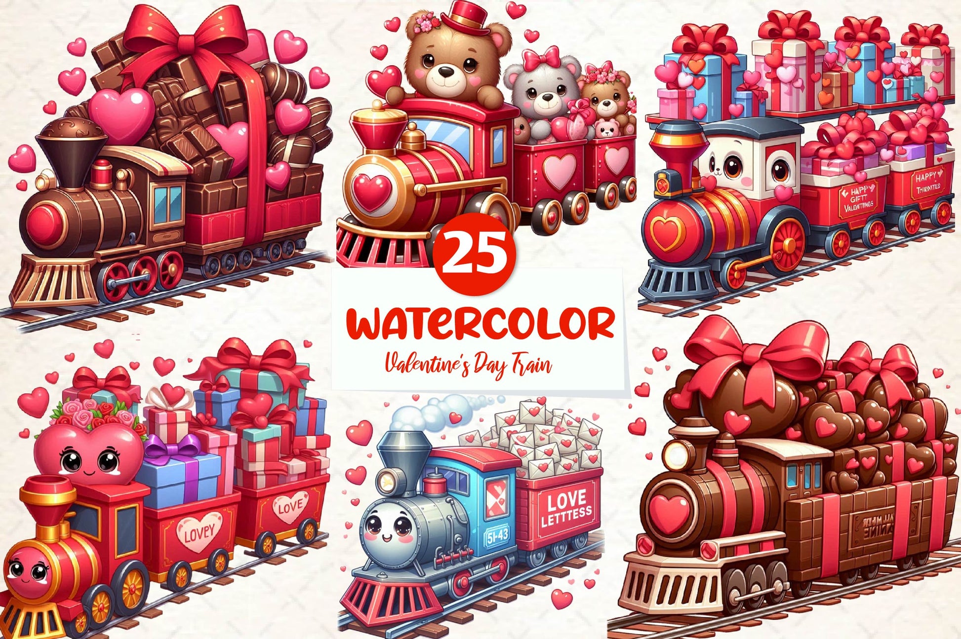 Valentines Day Train Clipart Bundle - CraftNest - Digital Crafting and Art