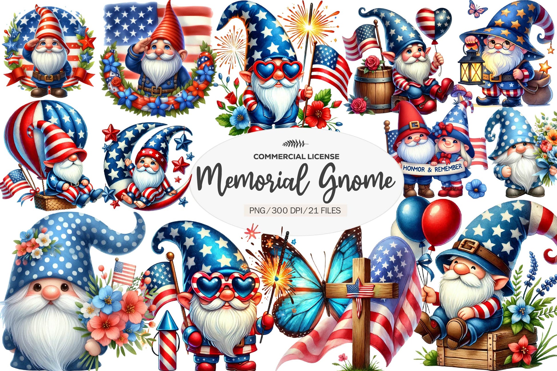 Memorial Day Gnome Clipart Bundle - CraftNest - Digital Crafting and Art