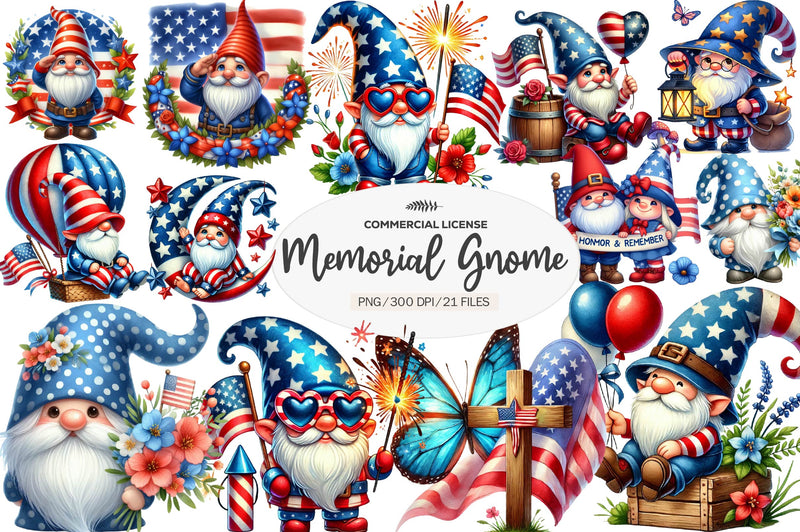 Memorial Day Gnome Clipart Bundle - CraftNest - Digital Crafting and Art