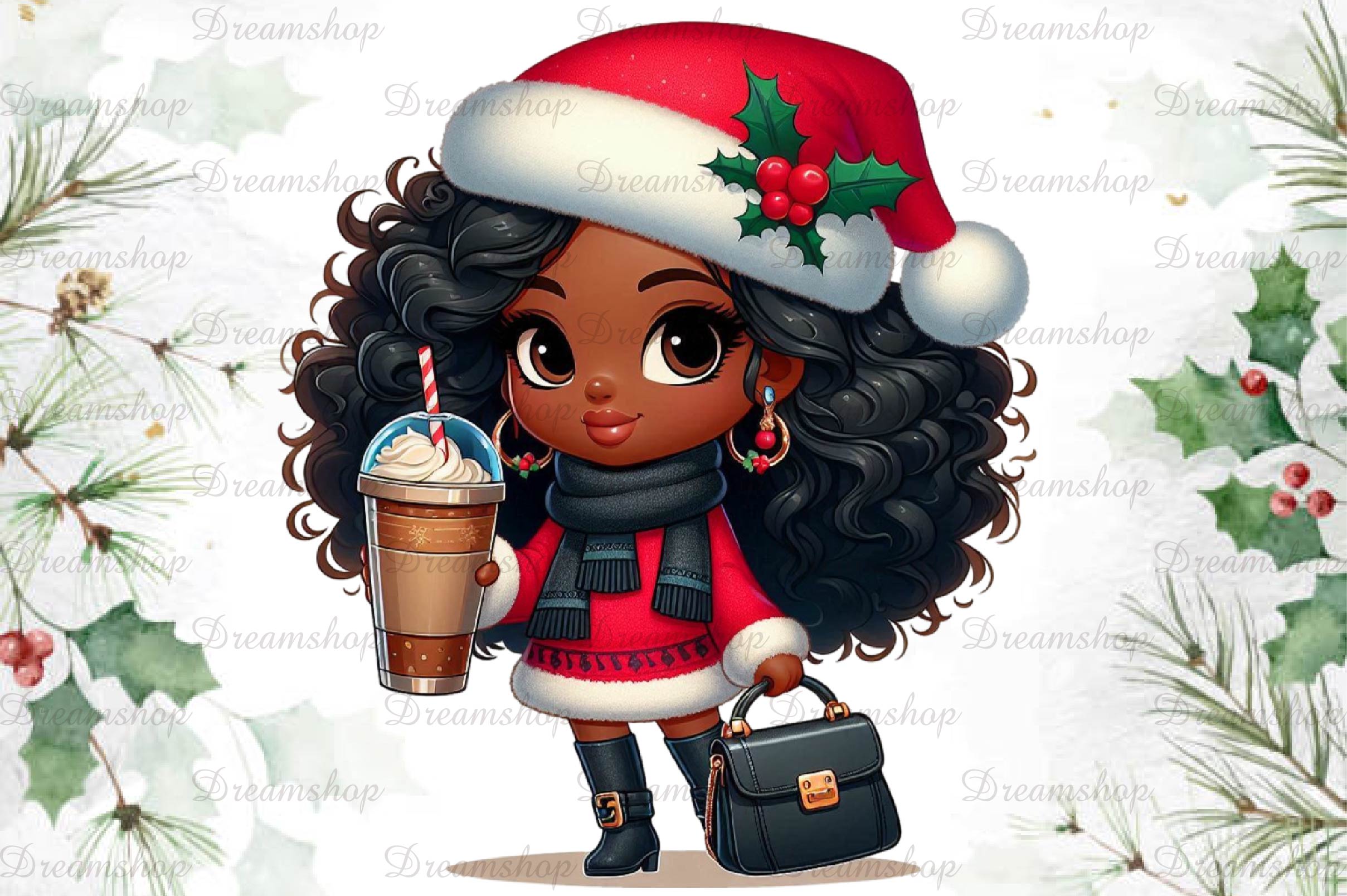 African American Christmas Girl Clipart Bundle 6 - CraftNest - Digital Crafting and Art