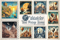 Travel Postage Stamp Clipart Bundle - CraftNest - Digital Crafting and Art
