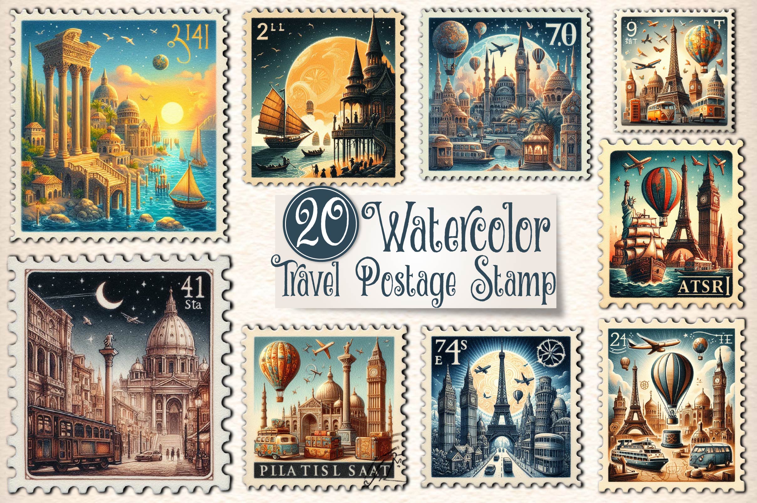 Travel Postage Stamp Clipart Bundle - CraftNest - Digital Crafting and Art