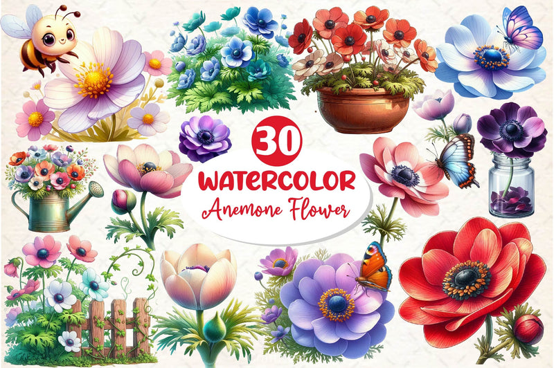 Anemone Flower Bloom Clipart Bundle - CraftNest - Digital Crafting and Art