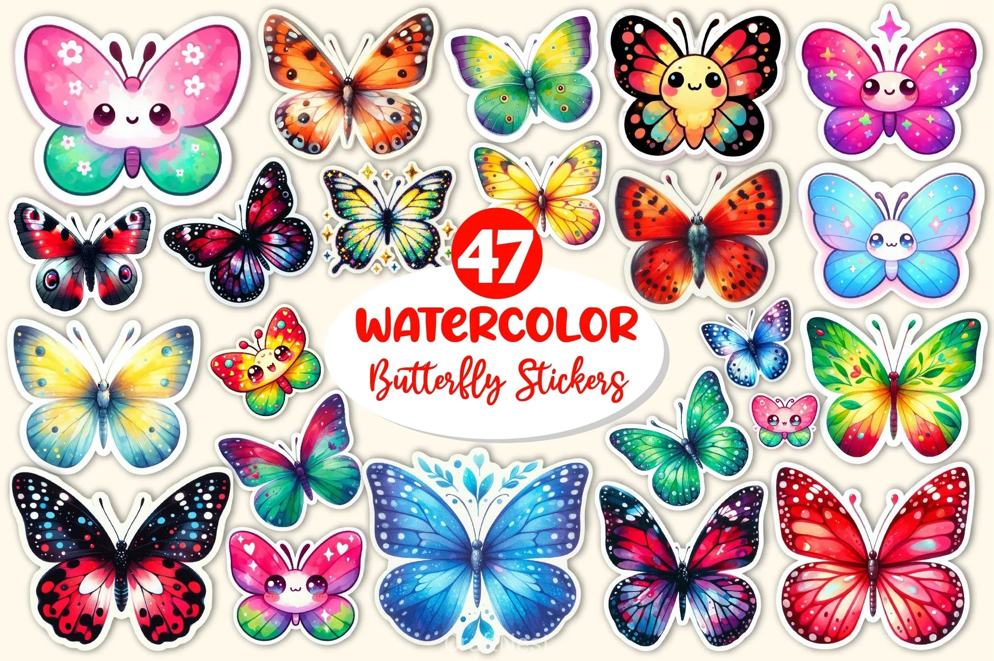 Kawaii Butterfly Stickers Sticker Clipart Bundle 3 - CraftNest - Digital Crafting and Art