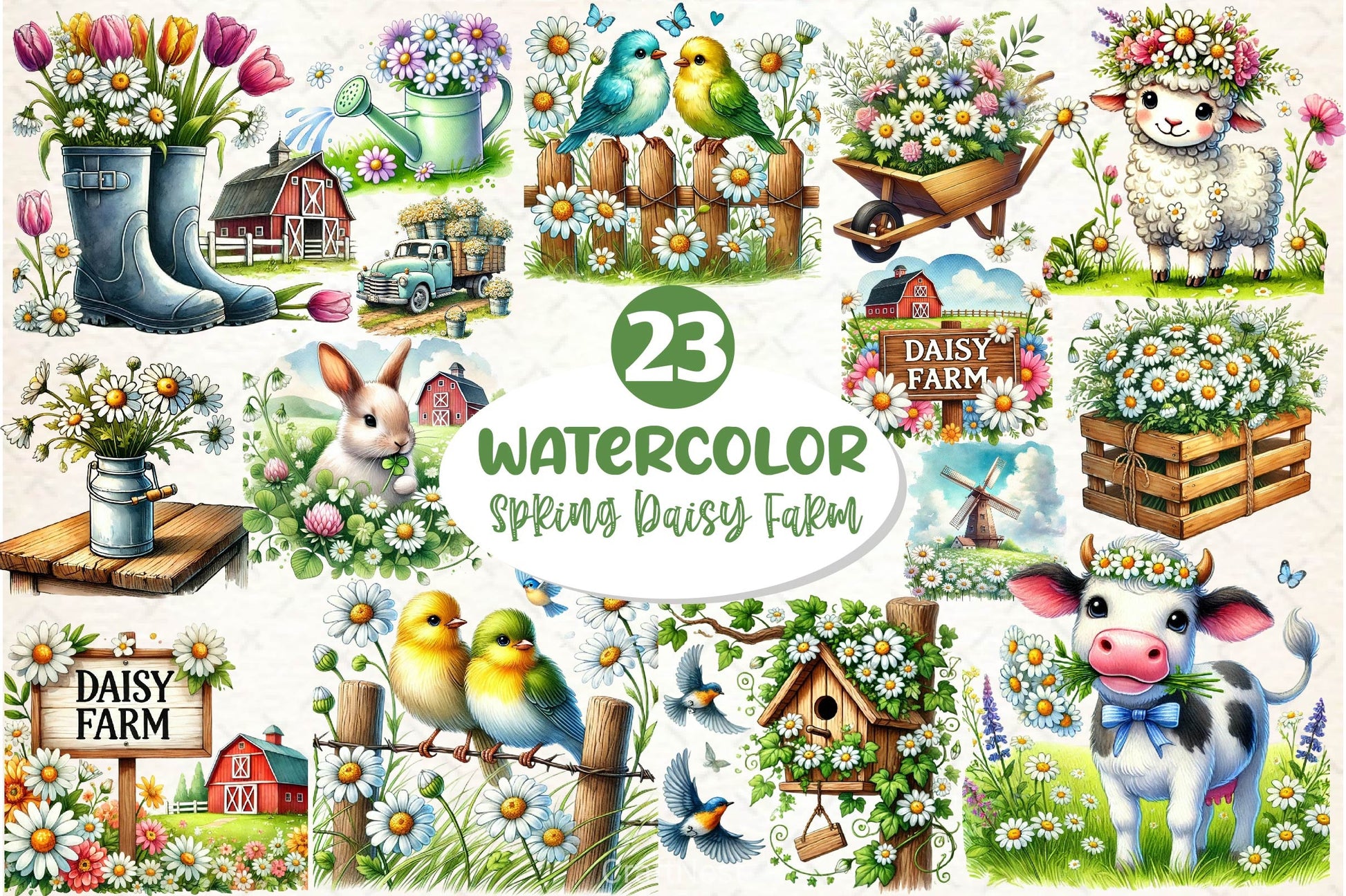 Spring Daisy Farm Clipart Bundle 2 - CraftNest - Digital Crafting and Art