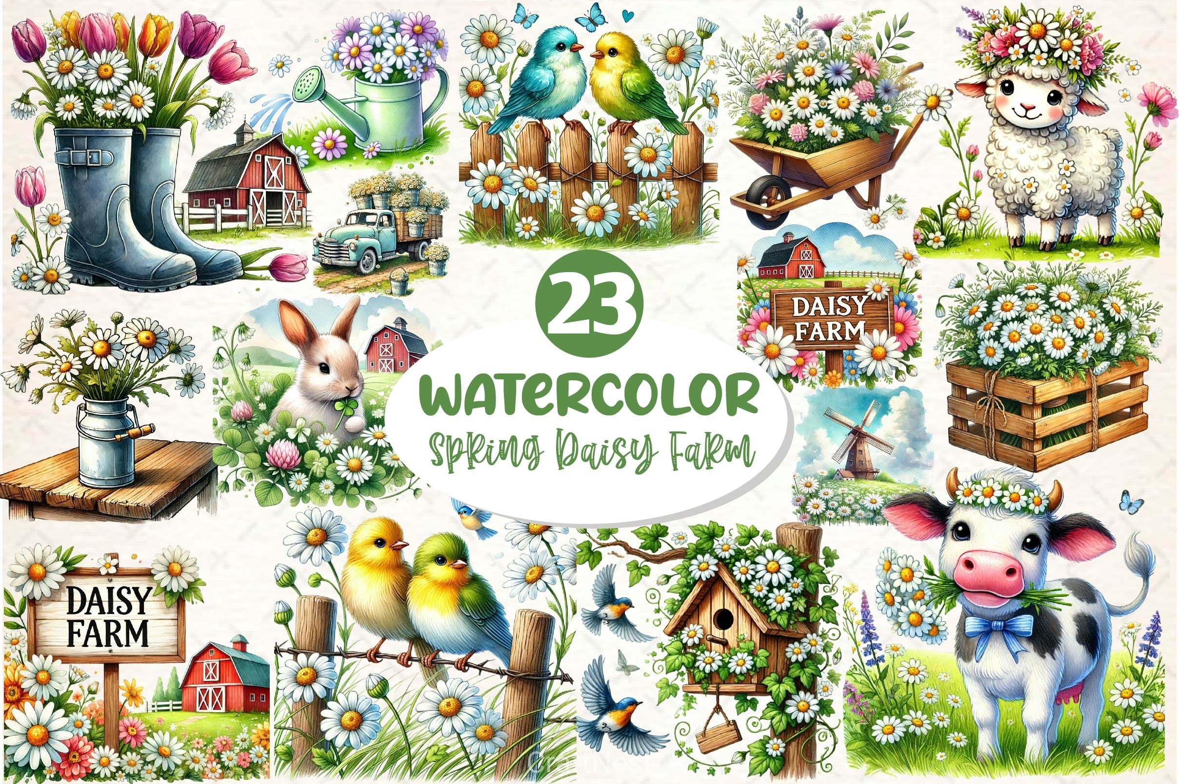 Spring Daisy Farm Clipart Bundle 2 - CraftNest - Digital Crafting and Art