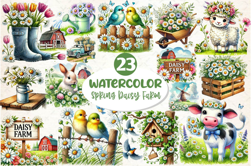 Spring Daisy Farm Clipart Bundle 2 - CraftNest - Digital Crafting and Art