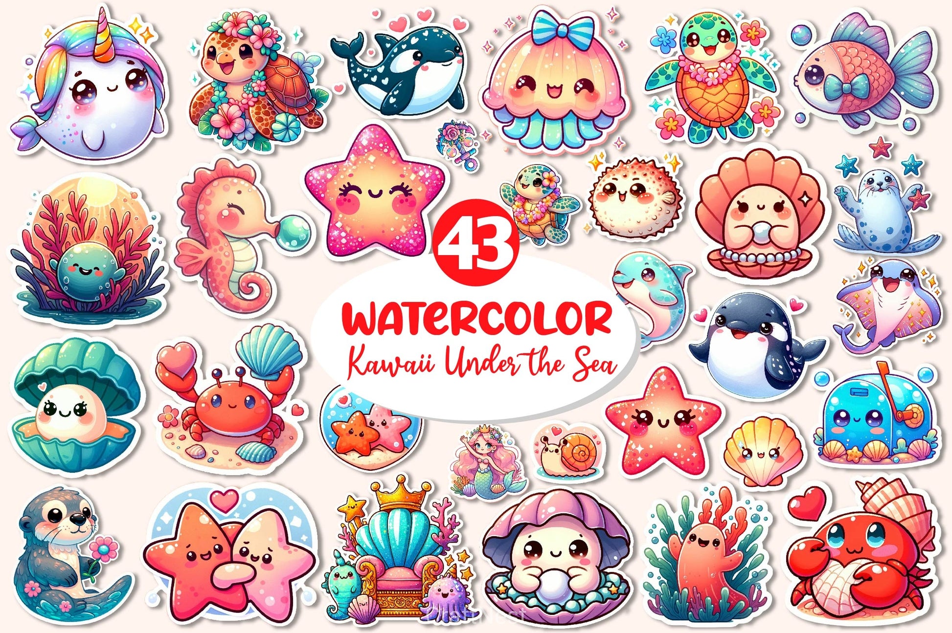 Kawaii Under The Sea Clipart Bundle - CraftNest - Digital Crafting and Art