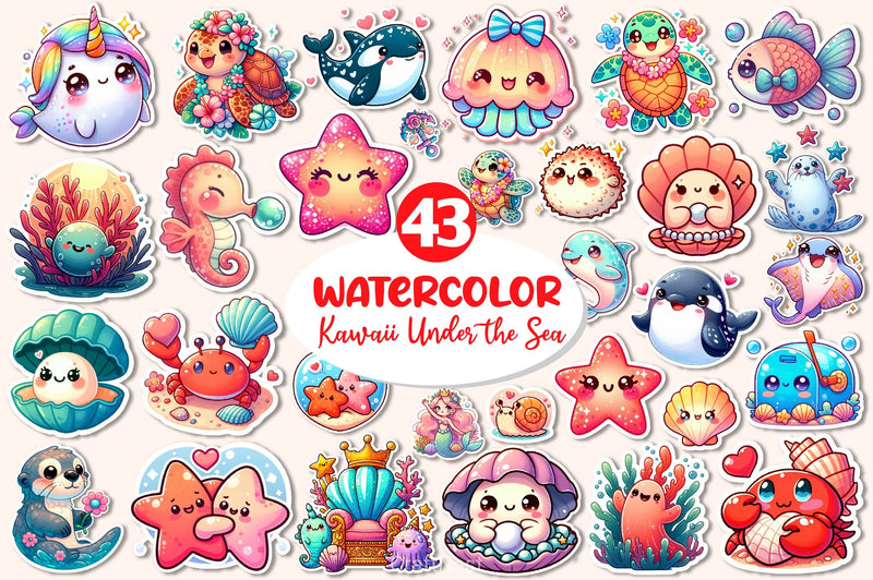 Kawaii Under The Sea Clipart Bundle - CraftNest - Digital Crafting and Art