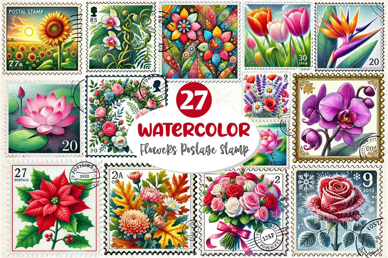Flowers Postage Stamp Clipart Bundle - CraftNest - Digital Crafting and Art