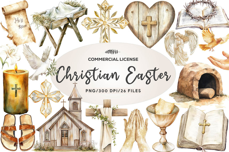 Beige Christian Easter Clipart Bundle - CraftNest - Digital Crafting and Art