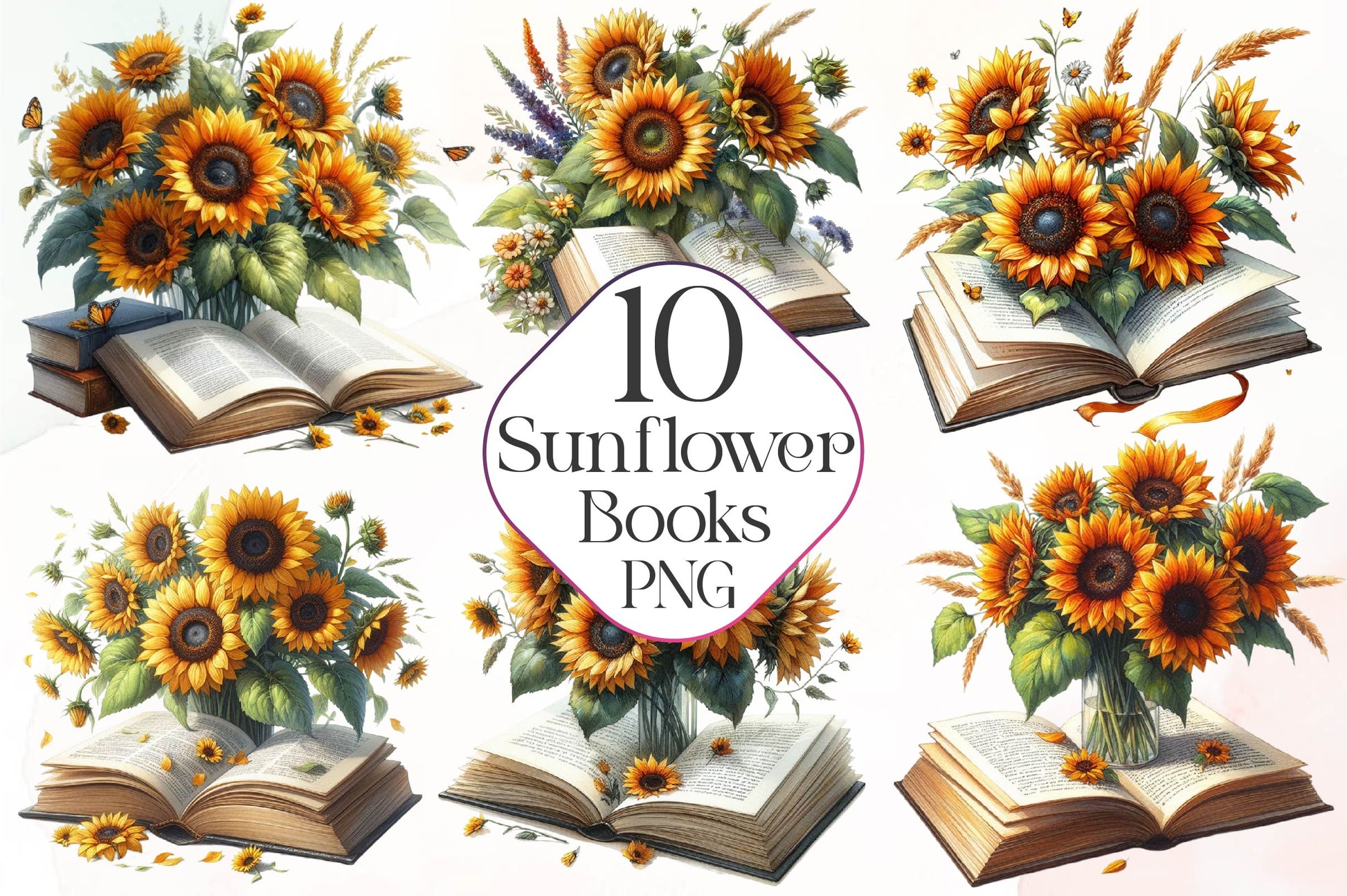 Sunflower Books Clipart Bundle - CraftNest - Digital Crafting and Art