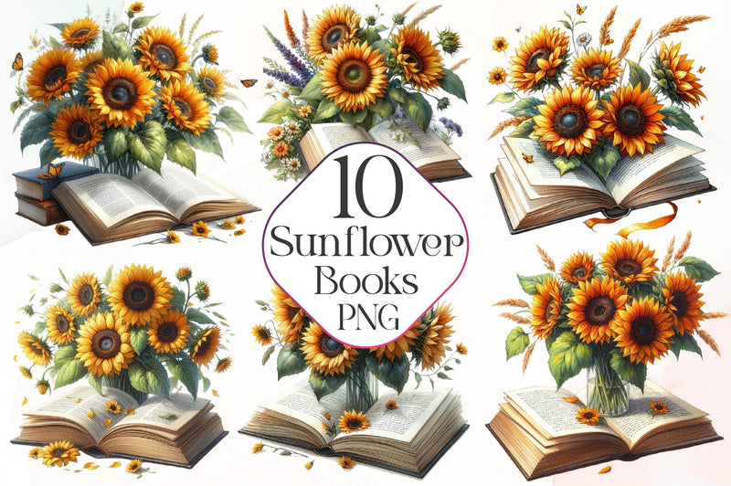 Sunflower Books Clipart Bundle - CraftNest - Digital Crafting and Art