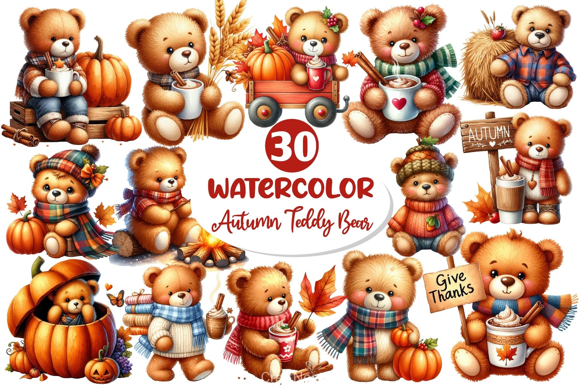 Autumn Teddy Bear Clipart Bundle 2 - CraftNest - Digital Crafting and Art