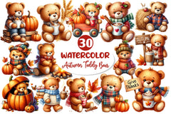 Autumn Teddy Bear Clipart Bundle 2 - CraftNest - Digital Crafting and Art
