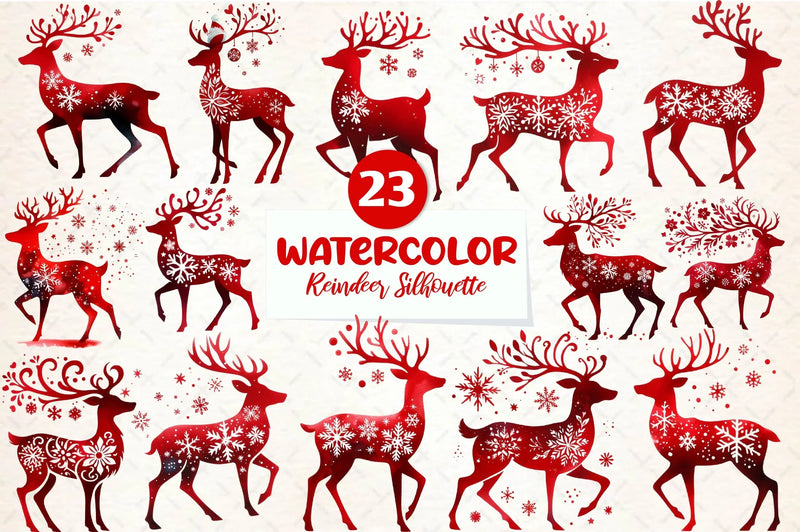 Christmas Reindeer Silhouette Clipart Bundle - CraftNest - Digital Crafting and Art