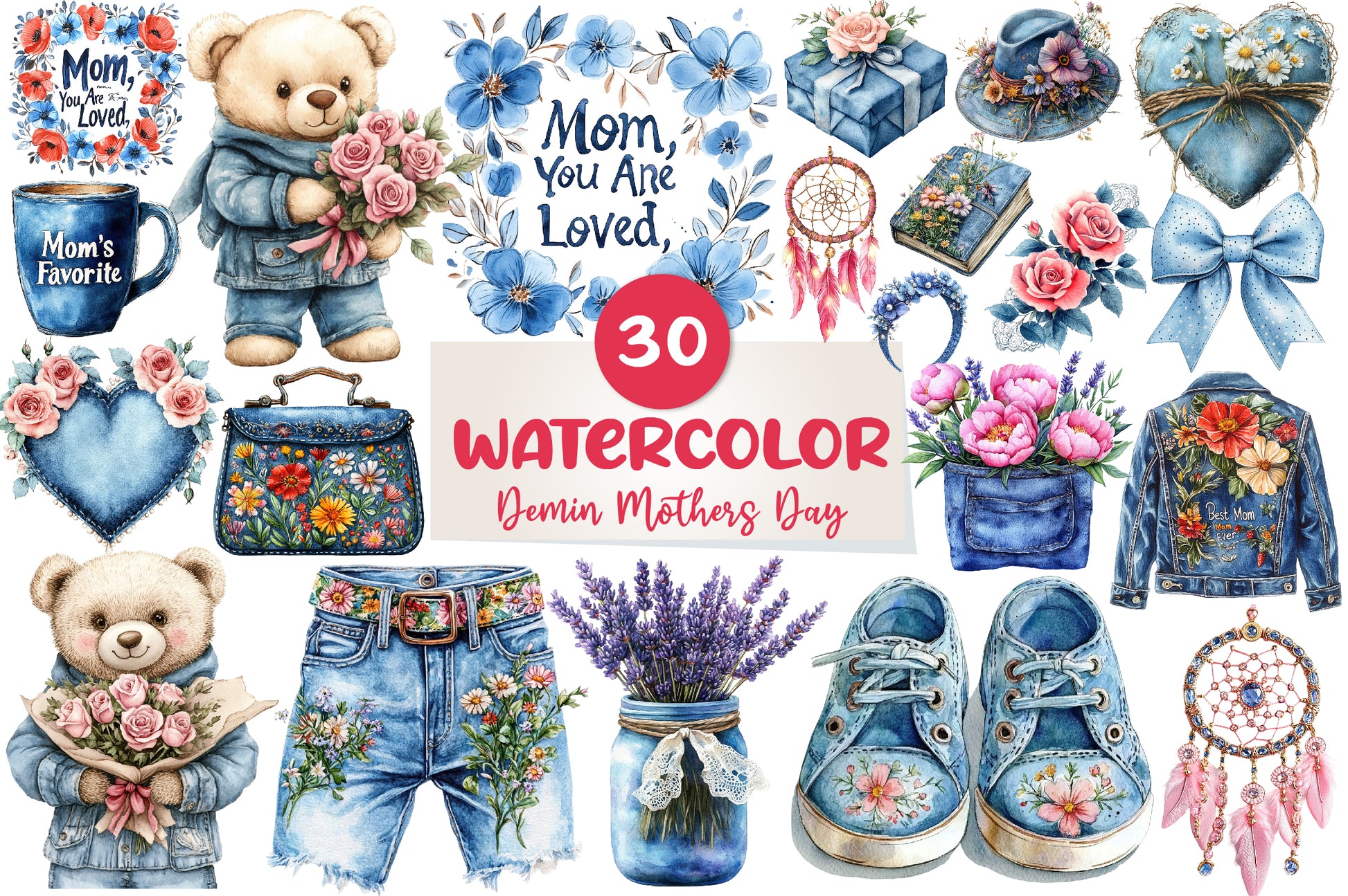 Denim Mothers Day Clipart Bundle - CraftNest - Digital Crafting and Art