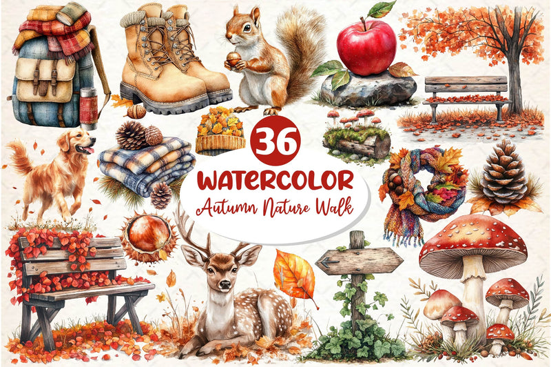Autumn Nature Walk Clipart Bundle 3 - CraftNest - Digital Crafting and Art