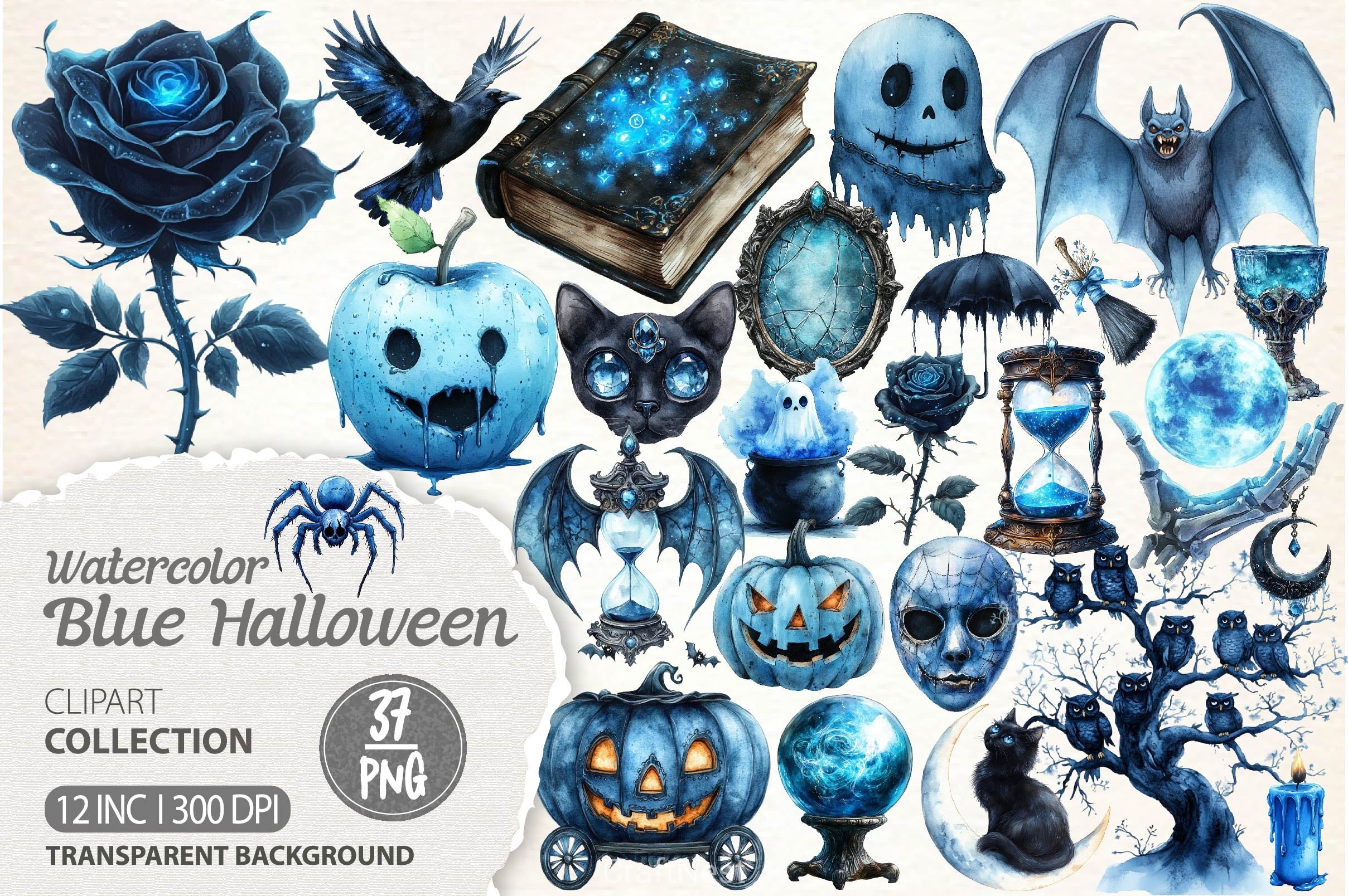 Blue Halloween Clipart Bundle 2 - CraftNest - Digital Crafting and Art