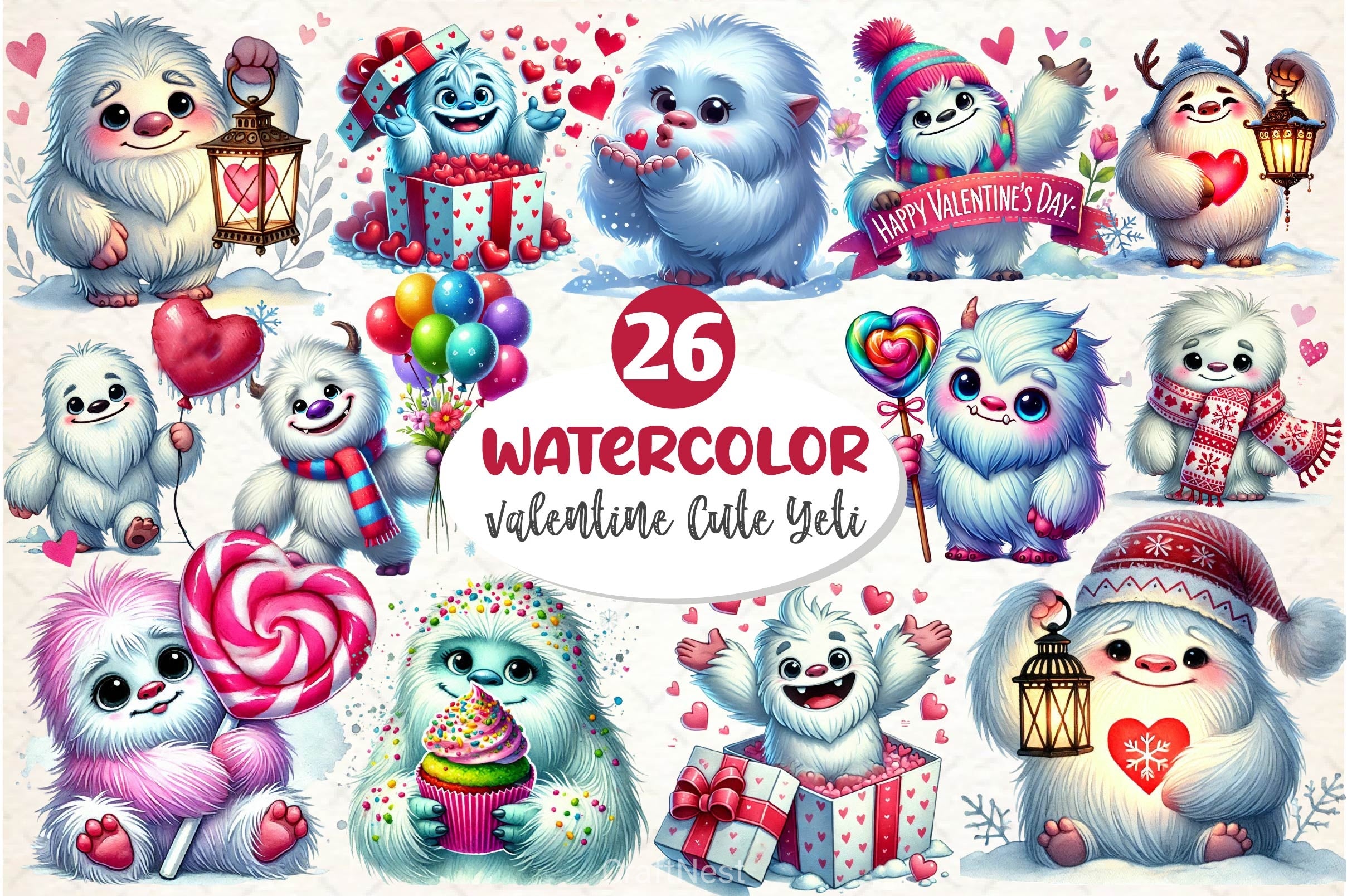 Valentine Cute Yeti Clipart Bundle 2 - CraftNest - Digital Crafting and Art