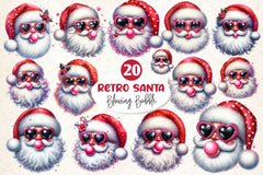 Retro Santa Blowing Bubble Designs Clipart Bundle - CraftNest - Digital Crafting and Art