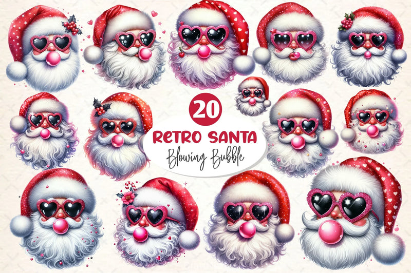 Retro Santa Blowing Bubble Designs Clipart Bundle - CraftNest - Digital Crafting and Art
