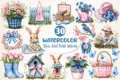 Blue & Pink Gingham Spring Clipart Bundle 10 - CraftNest - Digital Crafting and Art