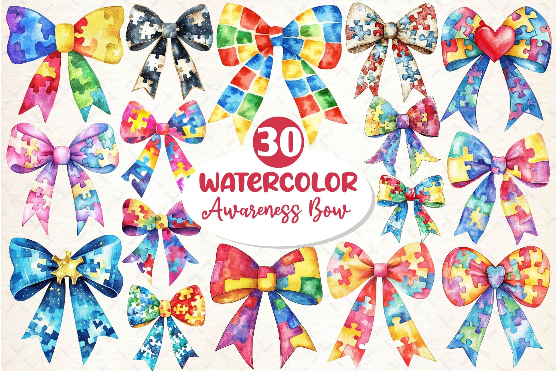 Autism Awareness Bow Clipart Bundle 2 - CraftNest - Digital Crafting and Art