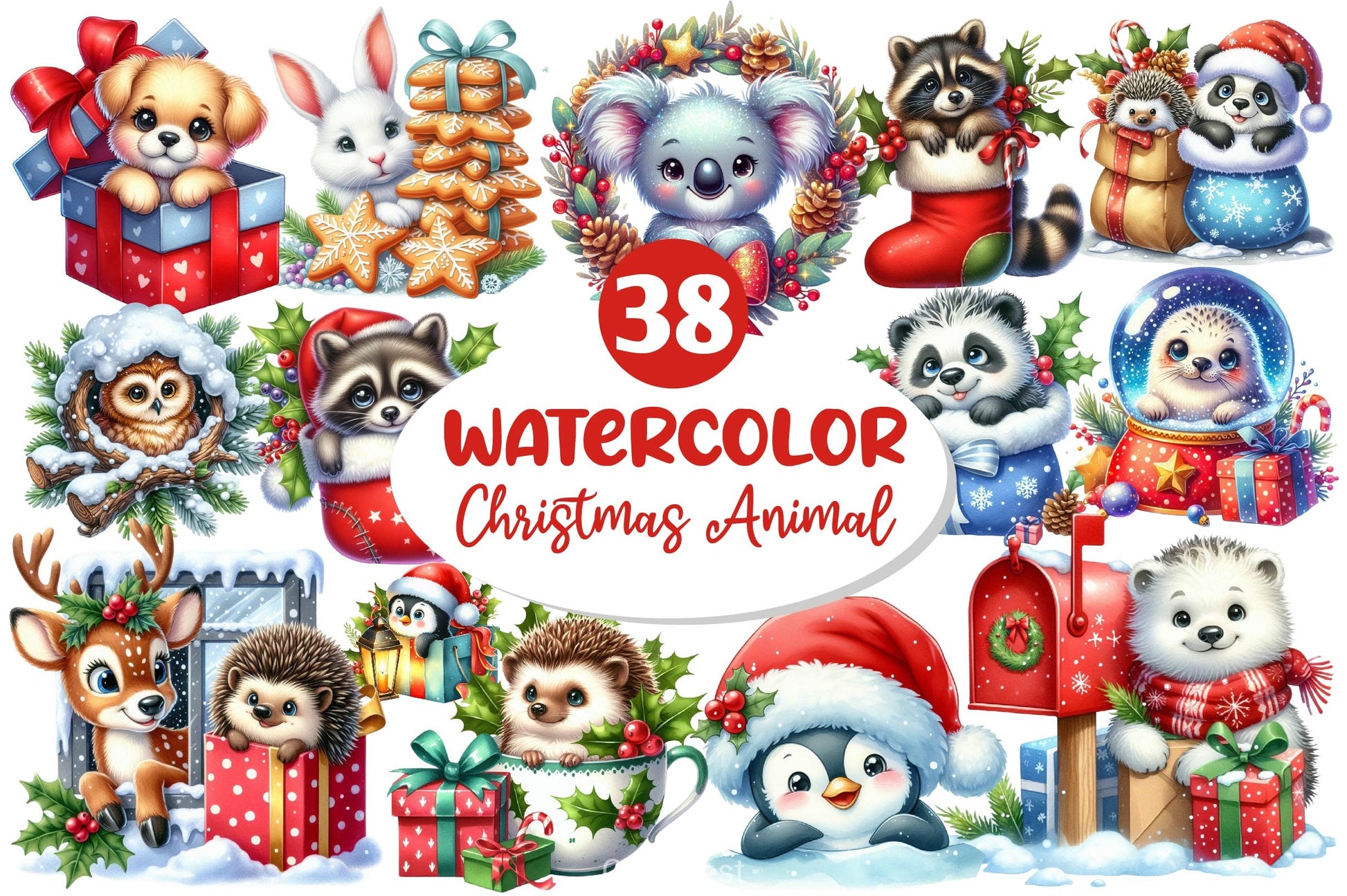 Christmas Animal Peeking Clipart Bundle - CraftNest - Digital Crafting and Art
