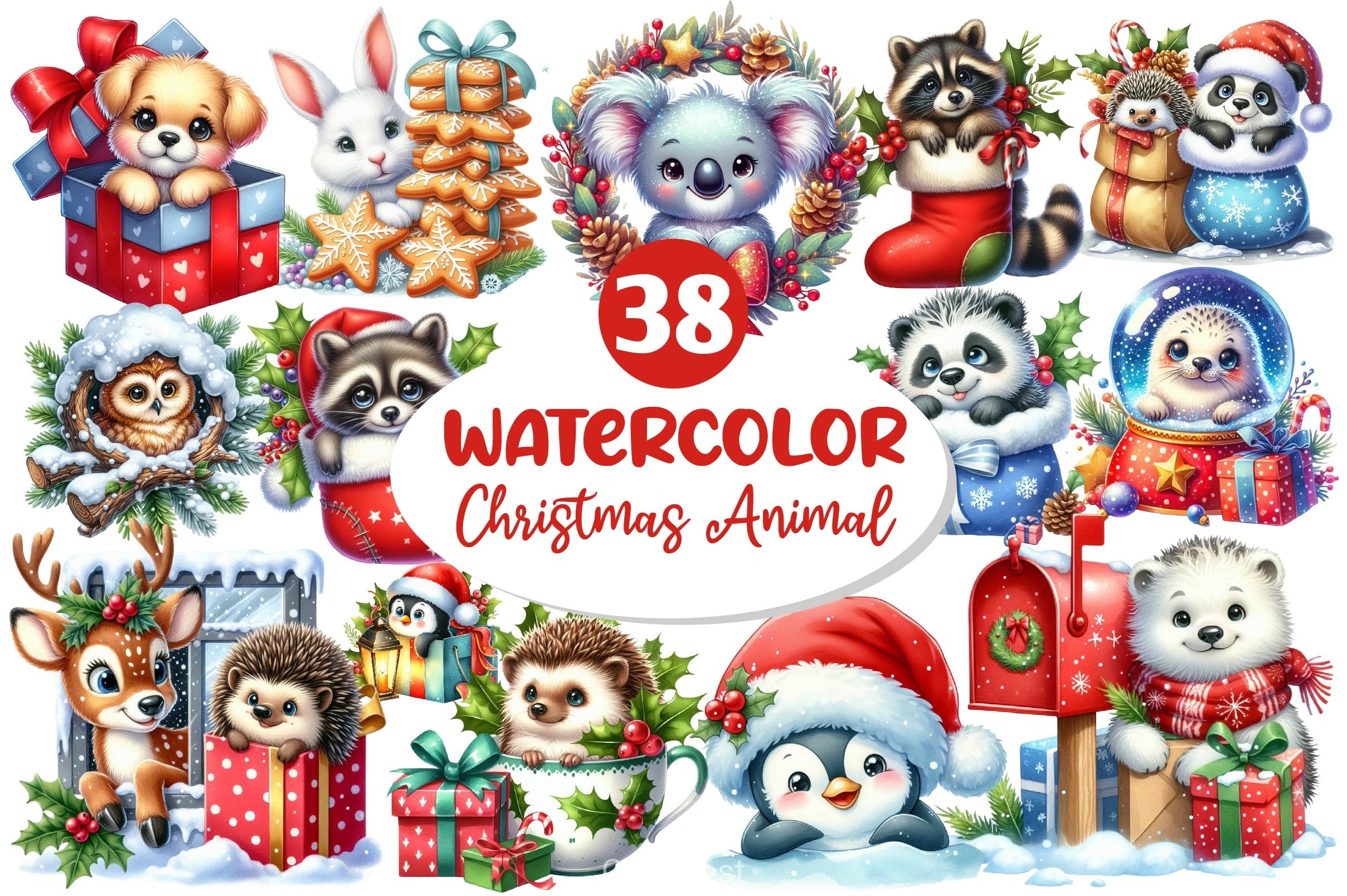 Christmas Animal Peeking Clipart Bundle - CraftNest - Digital Crafting and Art