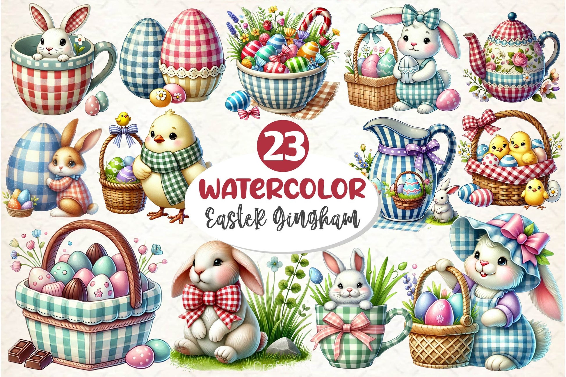 Easter Gingham Ceramic Clipart Bundle - CraftNest - Digital Crafting and Art