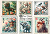 Asian Animals Postage Stamps Clipart Bundle