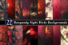 Burgundy Night Birds Backgrounds Clipart Bundle - CraftNest - Digital Crafting and Art