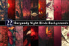 Burgundy Night Birds Background Bundle