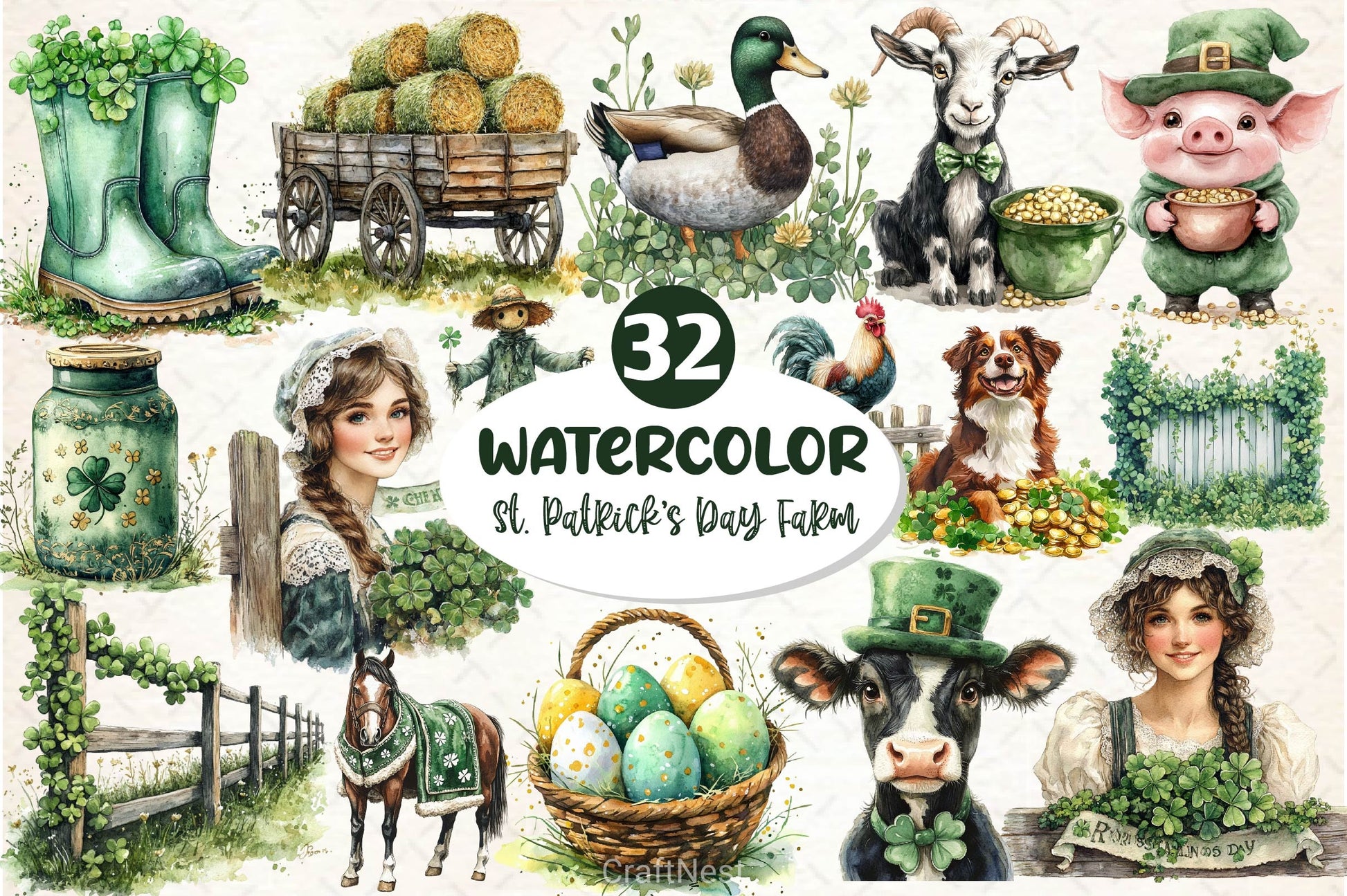 St Patricks Day Farm Clipart Bundle 3 - CraftNest - Digital Crafting and Art