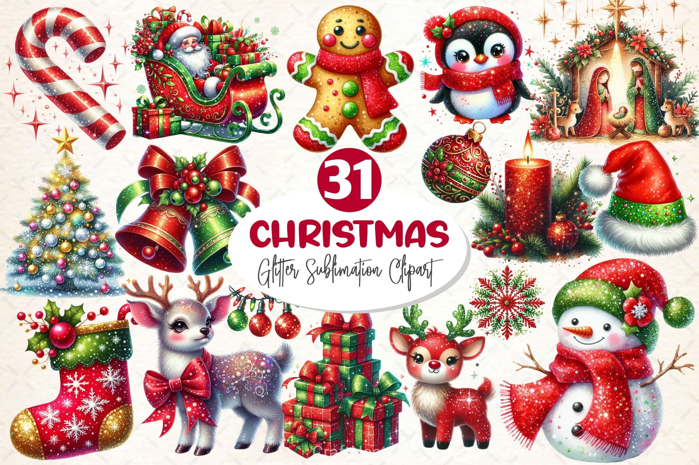 Glitter Christmas Clipart Bundle - CraftNest - Digital Crafting and Art
